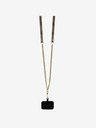 Guess Guess PU 4G štrasový zadný kryt s kovovým logom v tvare trojuholníka + crossbody popruh pre iPhone 16 hnedý
