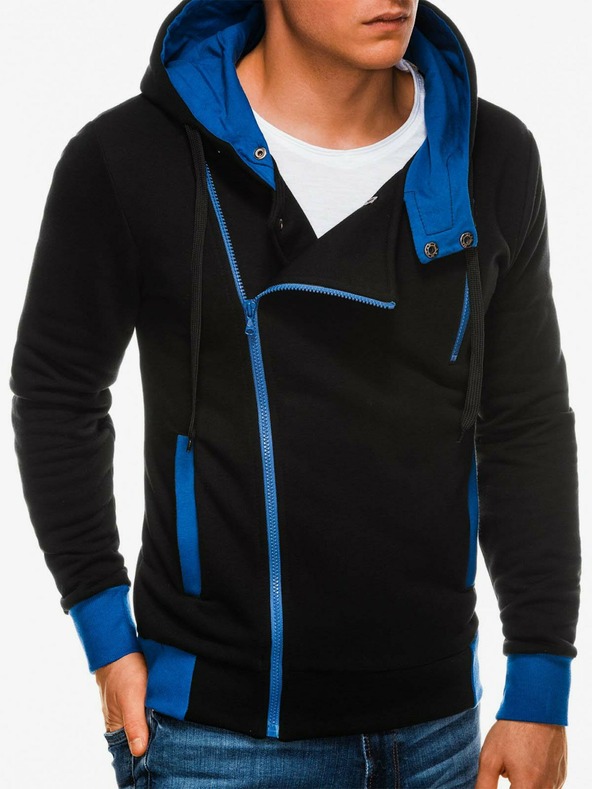 Ombre Clothing Modro-čierna pánska mikina na zips B297