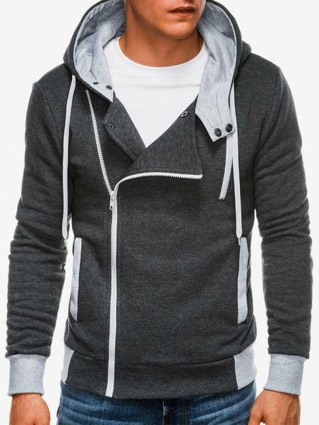 Ombre Clothing Tmavosivá pánska mikina na zips s kapucňou B297