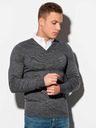 Ombre Clothing Šedý pánsky žíhaný sveter s košeľovou vsadkou E120