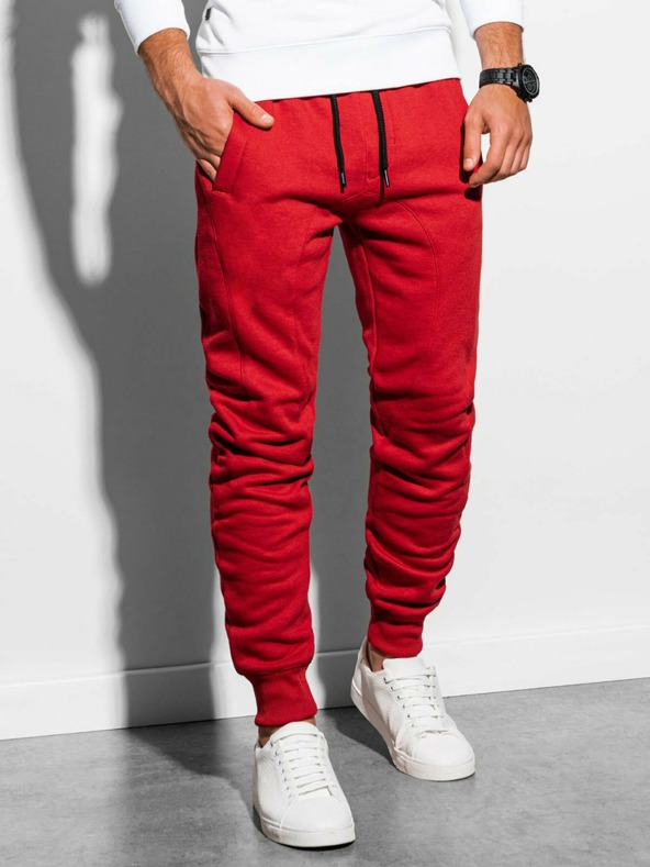 Ombre Clothing Červené pánske základné tepláky Ombre Oblečenie
