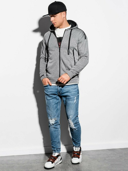 Ombre Clothing Ombre Clothing pánska sivá mikina na zips s kapucňou B1076