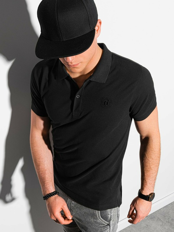 Ombre Clothing Čierne pánske základné polo tričko Ombre Clothing