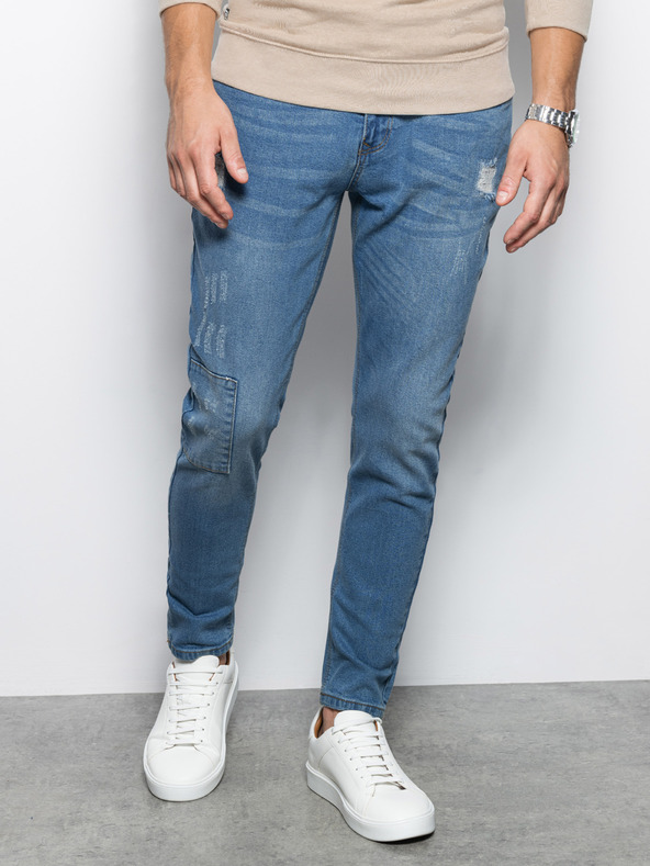 Ombre Clothing Modré pánske džínsy skinny fit Ombre Oblečenie P1060