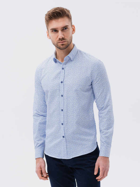 Ombre Clothing Svetlomodré pánske vzorované tričko Ombre oblečenie