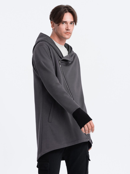 Ombre Clothing Tmavosivá pánska mikina s asymetrickým zapínaním Ombre Clothing