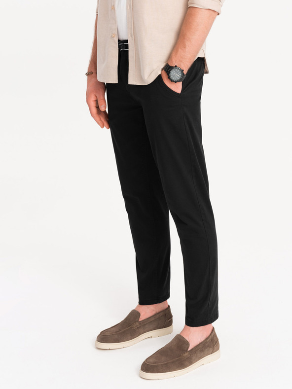 Ombre Clothing Čierne pánske chino nohavice s ozdobným opaskom Ombre Clothing