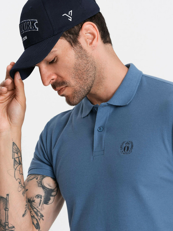 Ombre Clothing Modré pánske základné polo tričko Ombre Clothing