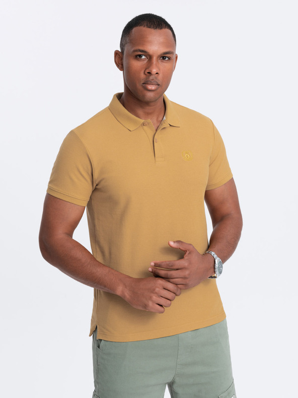 Ombre Clothing Horčicová pánska základná polokošeľa Ombre Clothing