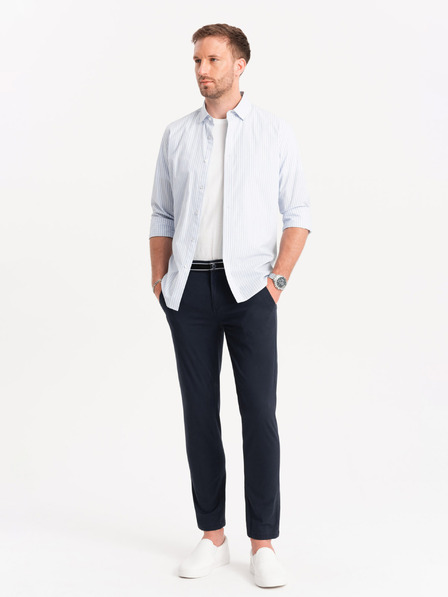 Ombre Clothing Tmavomodré pánske chino nohavice s ozdobným opaskom Ombre Clothing