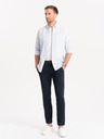 Ombre Clothing Tmavomodré pánske chino nohavice s ozdobným opaskom Ombre Clothing