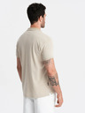 Ombre Clothing Béžové pánske pruhované polo tričko Ombre Clothing