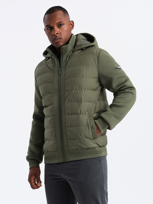 Ombre Clothing Pánsky prešívaný kabát s vysokým golierom Ombre Oblečenie