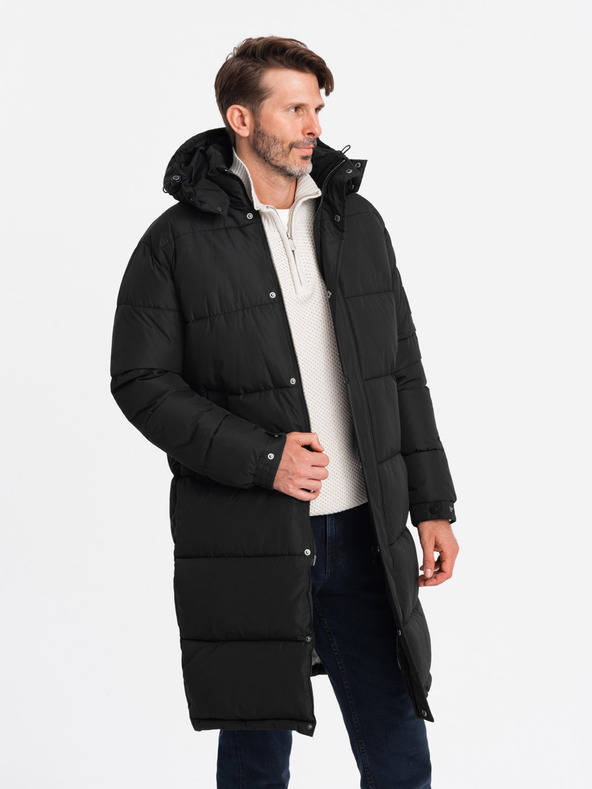 Ombre Clothing Pánska prešívaná dlhá bunda parka s odnímateľnou kapucňou Ombre Oblečenie