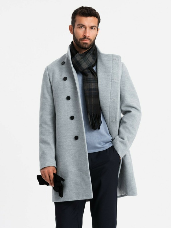 Ombre Clothing Pánska bunda parka s vysokým golierom a asymetrickým zapínaním sivá Ombre Oblečenie