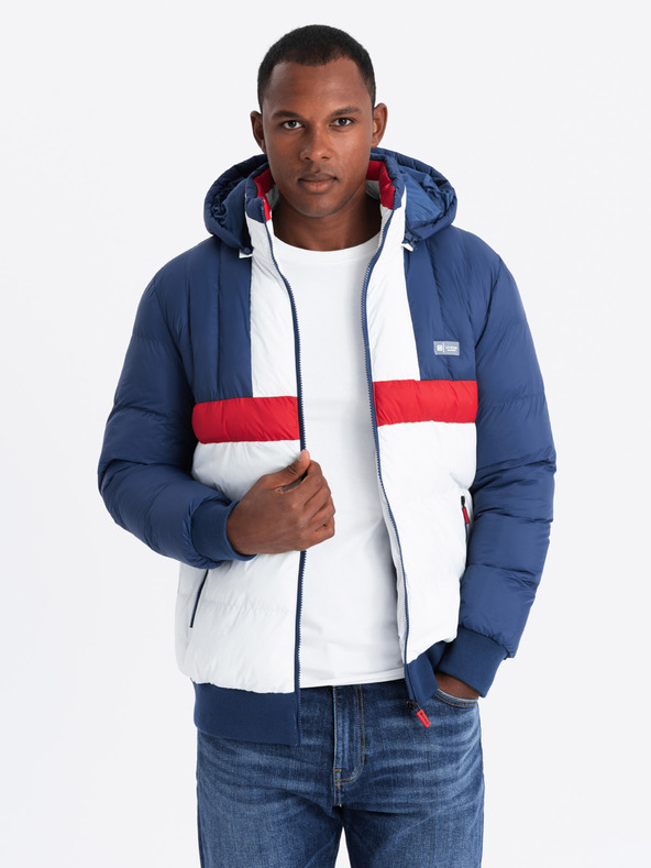 Ombre Clothing Pánska farebná retro športová bunda modrá a biela Ombre Clothing