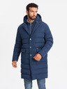 Ombre Clothing Pánska dlhá prešívaná bunda s klopami a podšívkou tmavomodrá Ombre Clothing