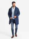 Ombre Clothing Pánska dlhá prešívaná bunda s klopami a podšívkou tmavomodrá Ombre Clothing
