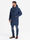 Ombre Clothing Pánska dlhá prešívaná bunda s klopami a podšívkou tmavomodrá Ombre Clothing