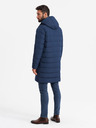 Ombre Clothing Pánska dlhá prešívaná bunda s klopami a podšívkou tmavomodrá Ombre Clothing
