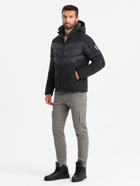 Ombre Clothing Pánska prešívaná kombinovaná bunda s vysokým golierom čierna Ombre Clothing