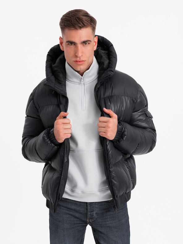 Ombre Clothing Pánska teplá bunda s rebrovanými lemami Ombre Clothing