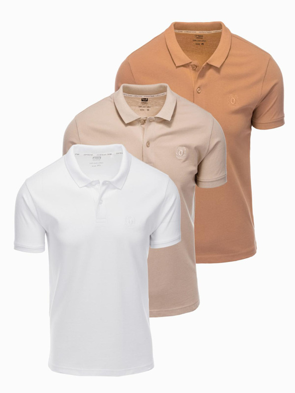 Ombre Clothing Pánska bavlnená polokošeľa BASIC - biela/biela/svetlohnedá V6 OM-POBS-0133 Ombre Clothing