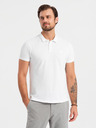Ombre Clothing Pánska bavlnená polokošeľa BASIC - biela/biela/svetlohnedá V6 OM-POBS-0133 Ombre Clothing