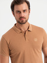 Ombre Clothing Pánska bavlnená polokošeľa BASIC - biela/biela/svetlohnedá V6 OM-POBS-0133 Ombre Clothing