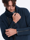 Ombre Clothing Tmavomodrá pánska mikina s asymetrickým zapínaním Ombre Clothing