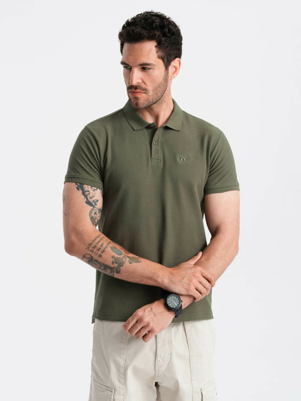 Ombre Clothing Zelená pánska základná polokošeľa Ombre Oblečenie