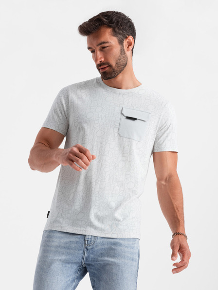 Ombre Clothing Svetlošedé pánske tričko s vreckom Ombre Clothing
