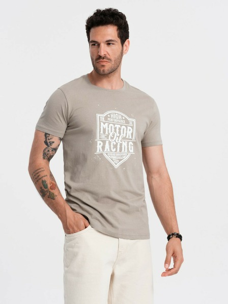 Ombre Clothing Šedé pánske tričko s potlačou Ombre Clothing