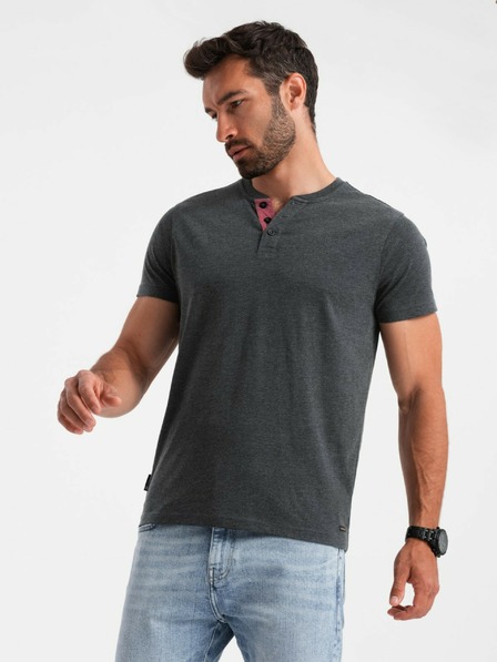 Ombre Clothing Čierne pánske henley tričko Ombre Clothing