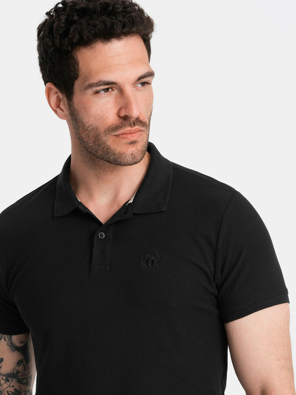 Ombre Clothing Čierne pánske základné polo tričko Ombre Oblečenie