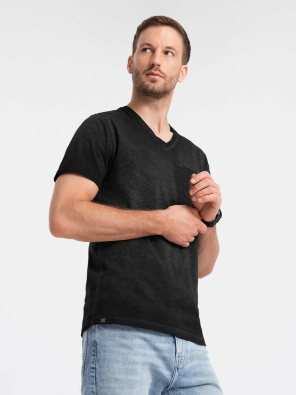 Ombre Clothing Čierne pánske pruhované tričko Ombre Clothing