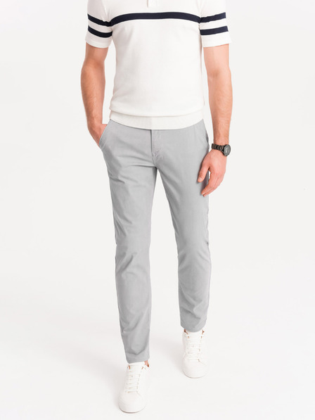 Ombre Clothing Svetlošedé pánske chino nohavice s ozdobným opaskom Ombre Clothing