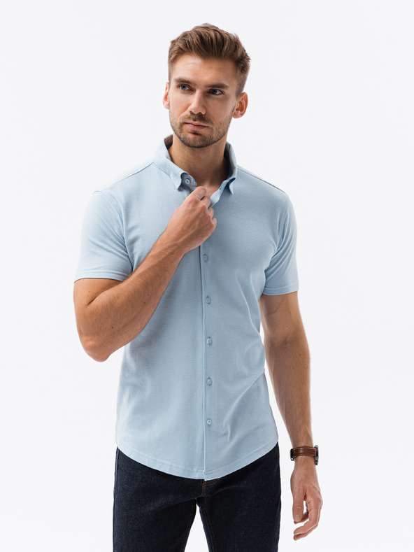 Ombre Clothing Svetlomodré pánske tričko s krátkym rukávom Ombre Clothing