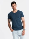 Ombre Clothing Modré pánske bavlnené tričko so základným výstrihom Ombre Clothing