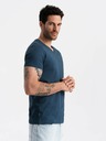 Ombre Clothing Modré pánske bavlnené tričko so základným výstrihom Ombre Clothing