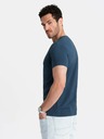 Ombre Clothing Modré pánske bavlnené tričko so základným výstrihom Ombre Clothing