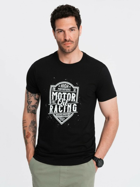 Ombre Clothing Čierne pánske tričko s potlačou Ombre Clothing
