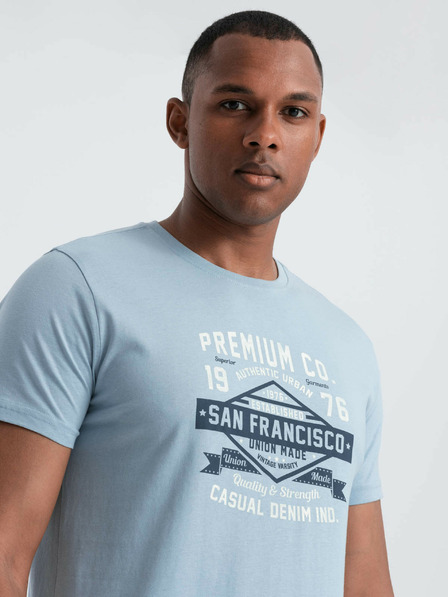 Ombre Clothing Svetlomodré pánske tričko s potlačou San Francisco Ombre Clothing