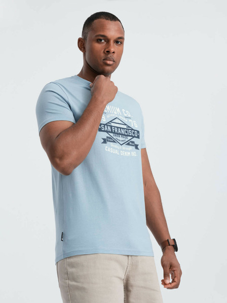 Ombre Clothing Svetlomodré pánske tričko s potlačou San Francisco Ombre Clothing
