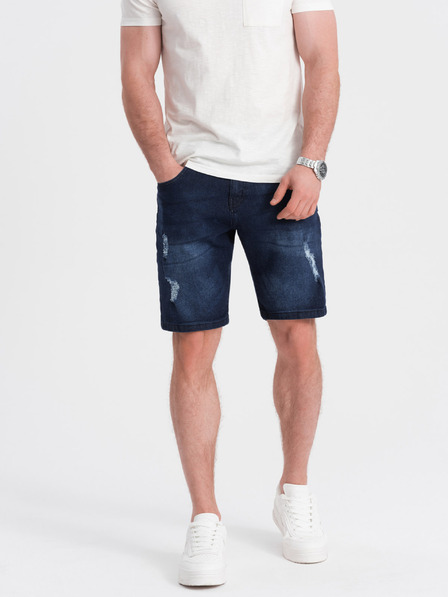 Ombre Clothing Tmavomodré pánske džínsové šortky s otvormi Ombre Oblečenie