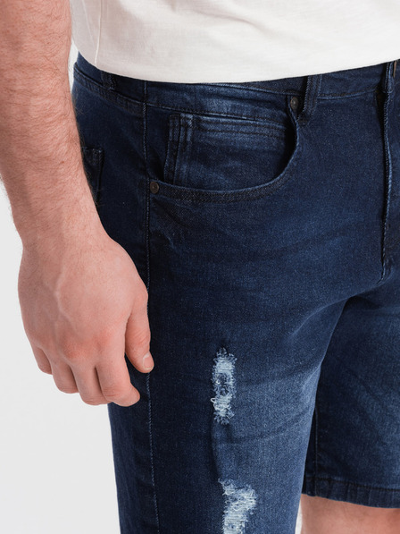 Ombre Clothing Tmavomodré pánske džínsové šortky s otvormi Ombre Oblečenie