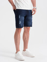 Ombre Clothing Tmavomodré pánske džínsové šortky s otvormi Ombre Oblečenie