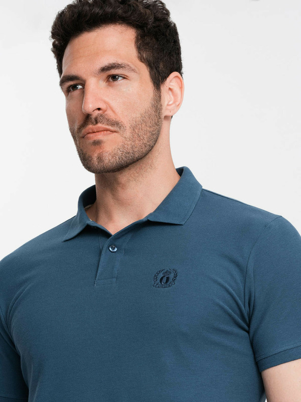 Ombre Clothing Modré pánske základné polo tričko Ombre Clothing