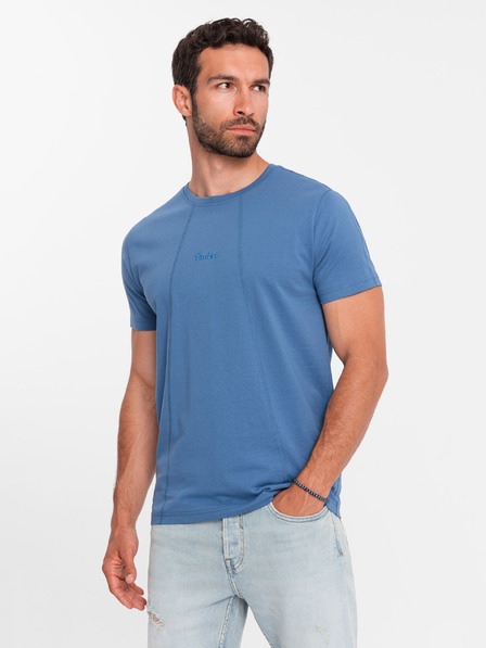 Ombre Clothing Modré pánske tričko s jemnou výšivkou Ombre Clothing