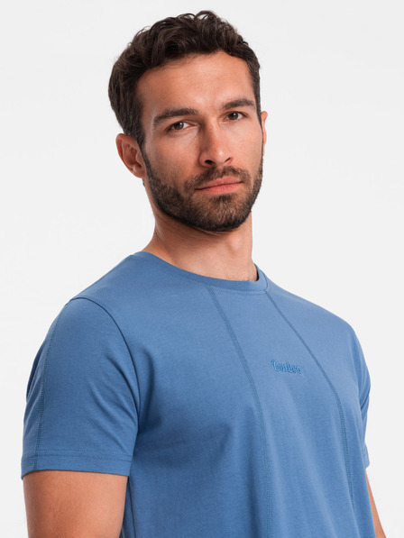 Ombre Clothing Modré pánske tričko s jemnou výšivkou Ombre Clothing